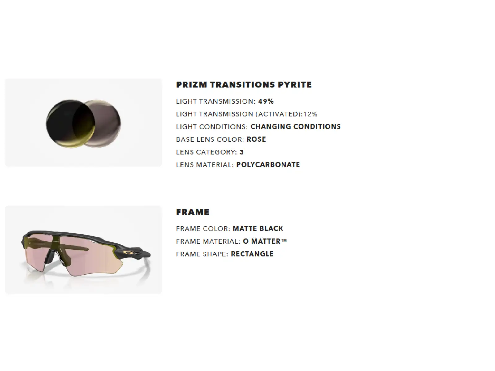 Oakley Radar EV Path photochromic glasses Matte Black/Prizm Transitions Pyrite