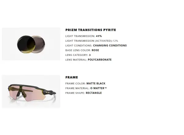 Oakley Radar EV Path photochromic glasses Matte Black/Prizm Transitions Pyrite
