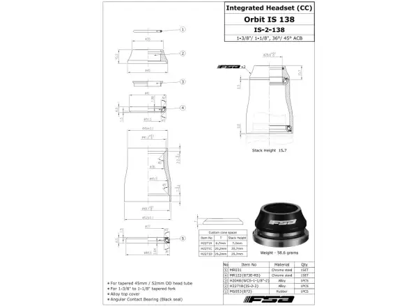 FSA ORBIT IS 1 3/8" headset 15.2 mm AL