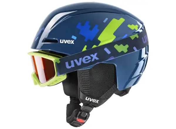 Uvex Viti set ski helmet and goggles blue puzzle