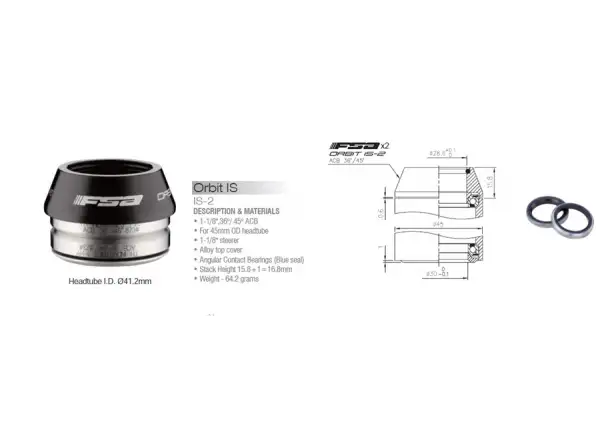 FSA Orbit IS2 41.2 mm integrated headset 1 1/8" 36/45 8 mm