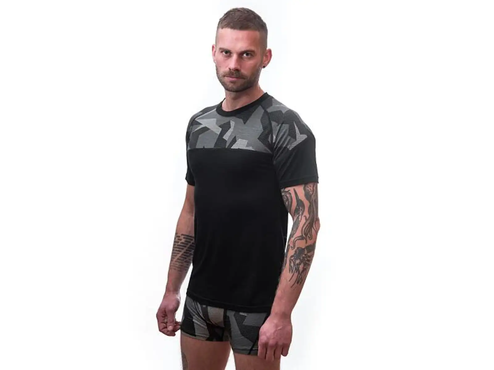 Sensor Merino Impress men's T-shirt short sleeve black/Camo