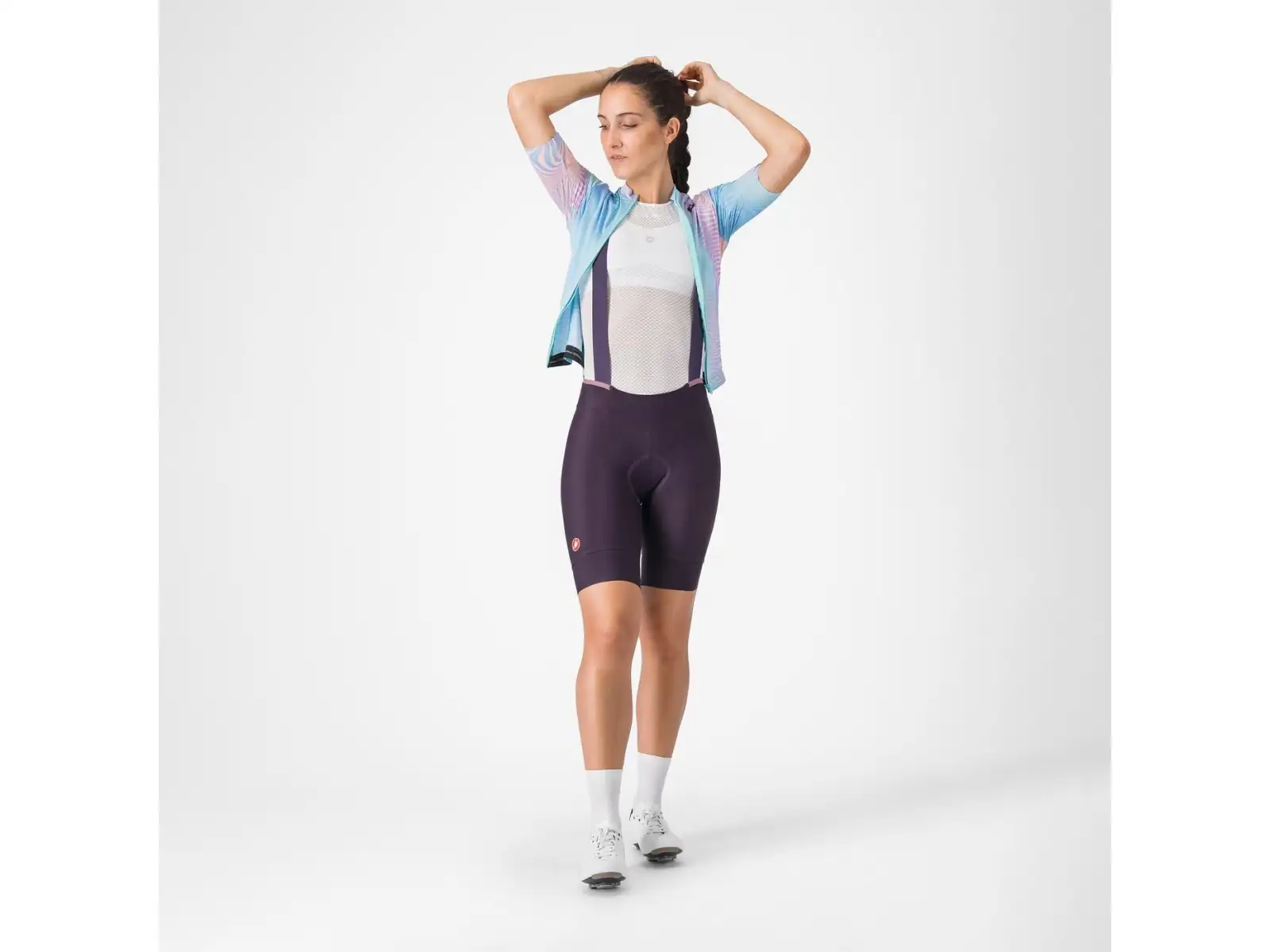 Castelli Prima 2 DT women's shorts with pad and bib Dark Night Shade/Deep Purple
