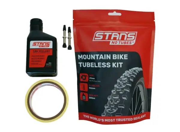 No Tubes MTB Tubeless Setup Kit – Sealant 200 ml, Tape 21 mm, Valve 44 mm