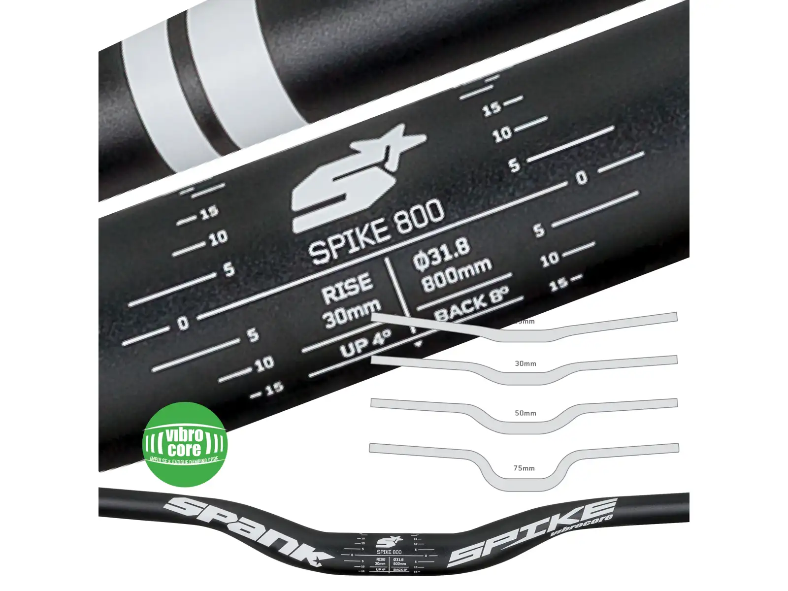 Spank Spike Vibrocore 800 mm/31,8 mm riser 30 mm aluminum handlebars black - Unpacked