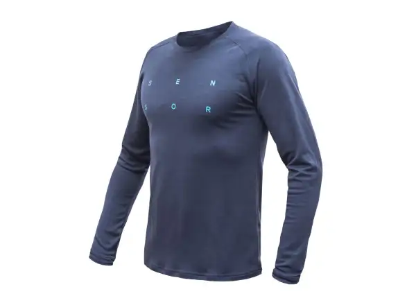 Sensor Merino Blend Typo men's long sleeve T-shirt Deep Blue