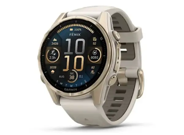 Garmin fenix 8 - 43 mm AMOLED Sapphire smart watch Soft Gold Fog grey