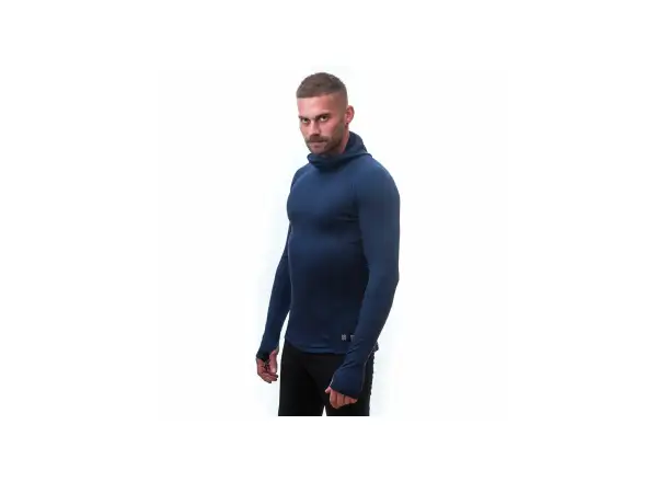 Sensor Merino DF men's shirt long sleeve with hood Deep Blue