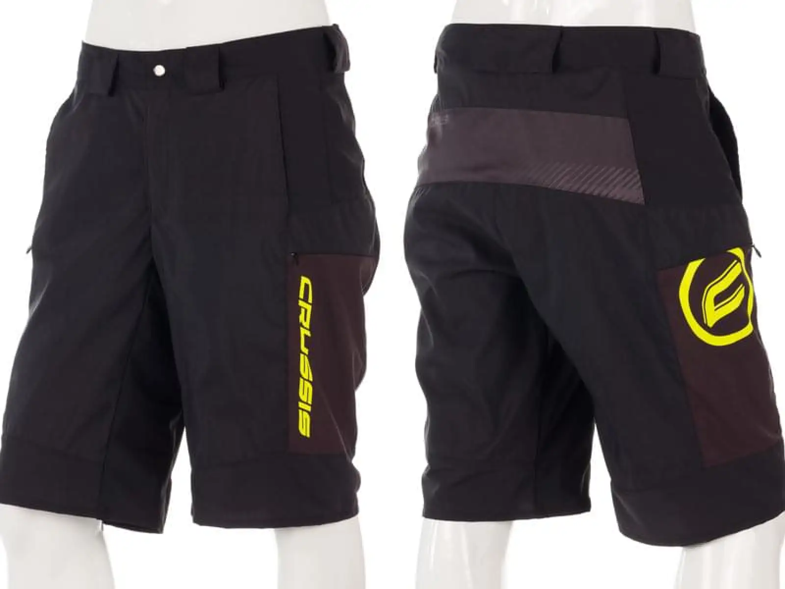 Crussis Freeride men's loose shorts black/yellow