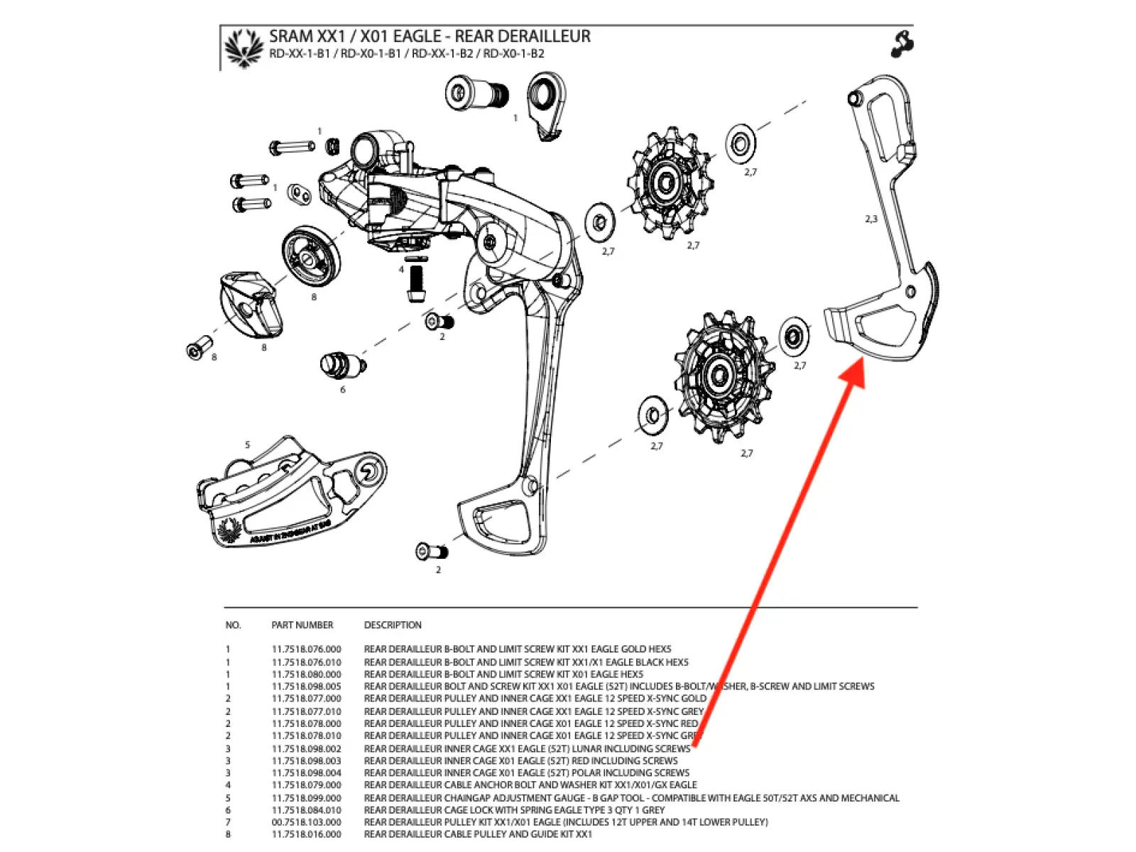 Sram Inner Cage XX1 Eagle inner derailleur guide lunar