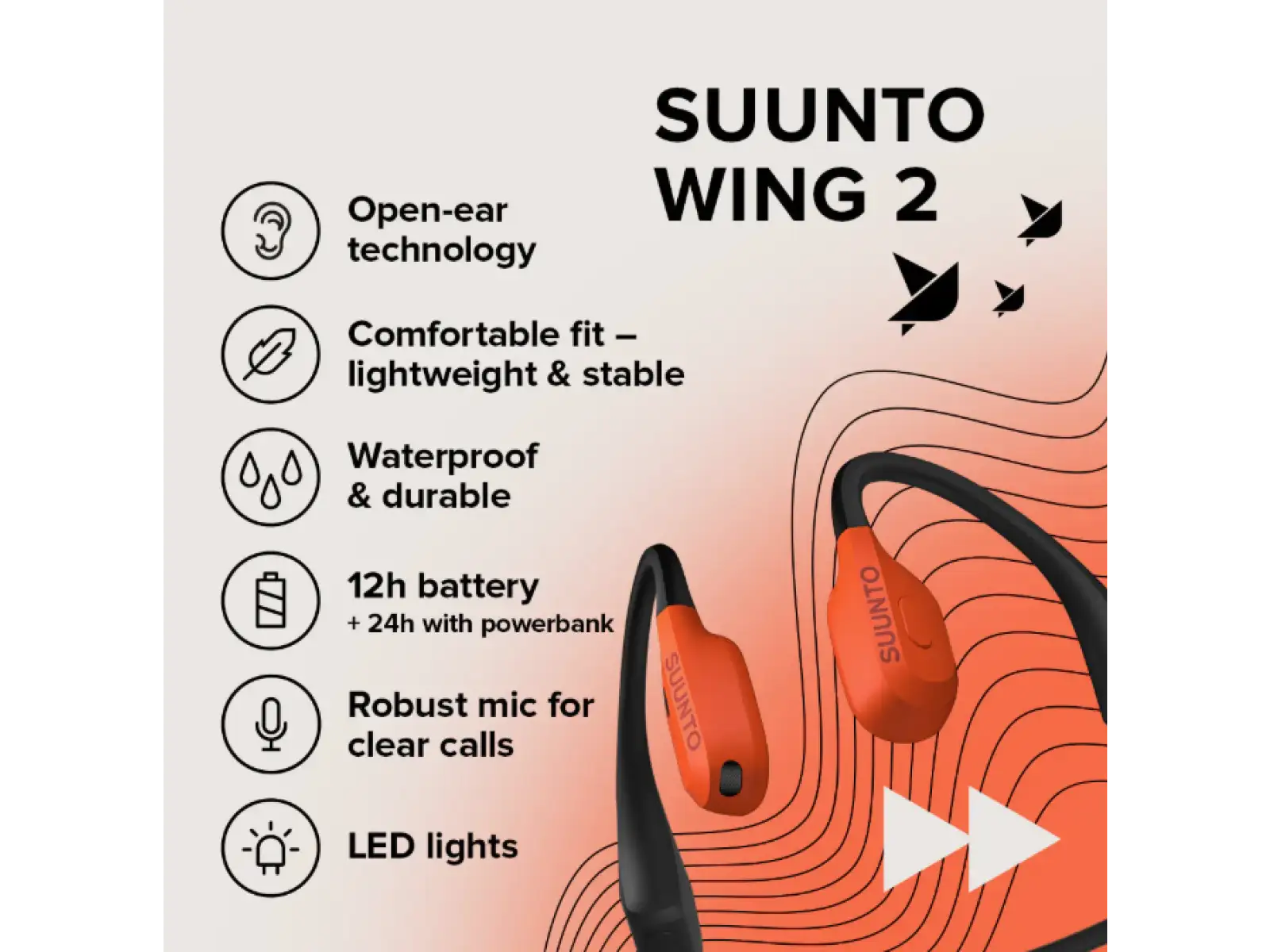 Suunto Wing 2 headphones Coral Orange