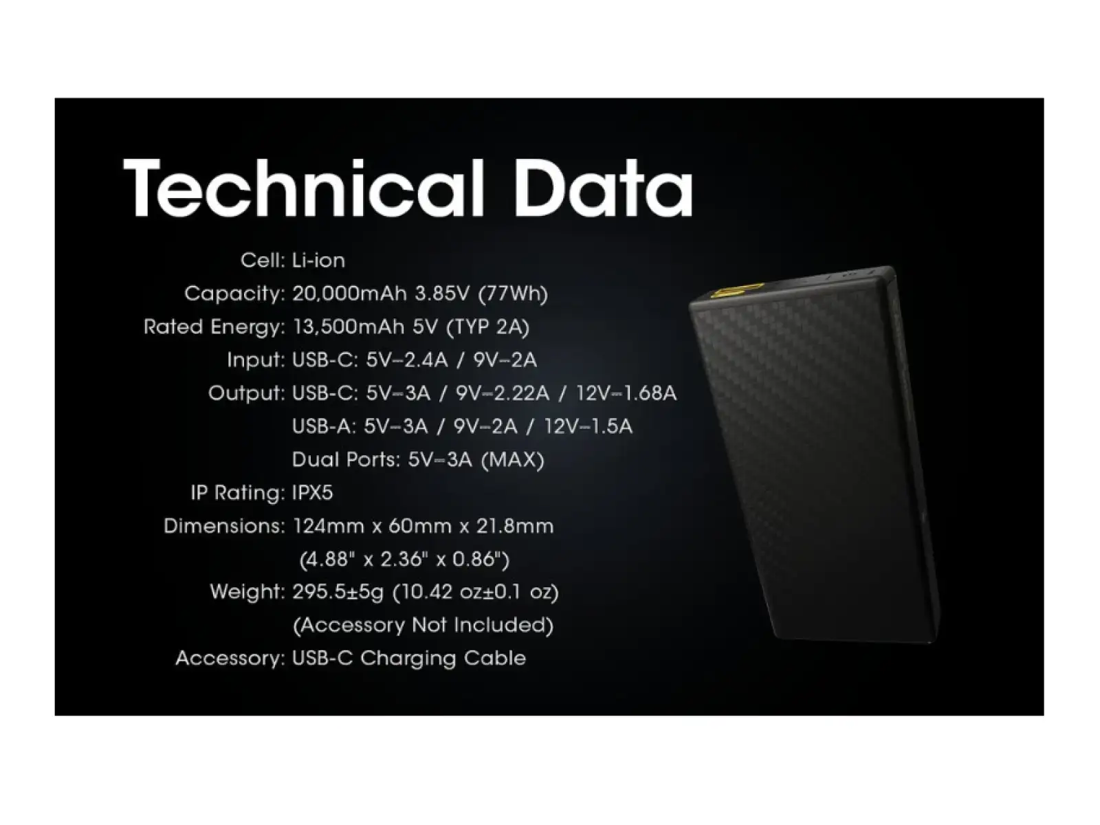 Nitecore High-Performance Power Bank CARBO 20000, USB-C, 20000 mAh