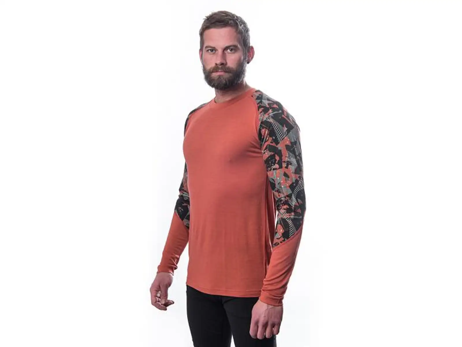 Sensor Merino Impress men's long sleeve shirt Terracotta/Rush