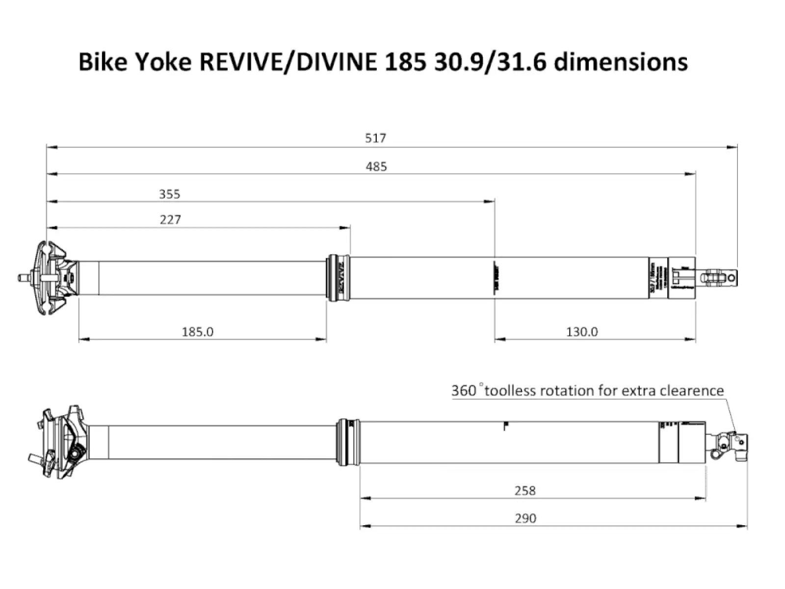 BikeYoke Revive 2.0 dropper seatpost 185 mm/31.6 mm/485 mm
