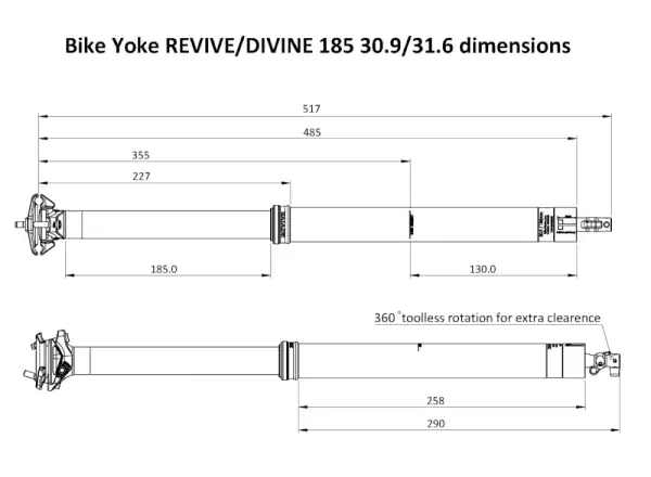 BikeYoke Revive 2.0 dropper seatpost 185 mm/31.6 mm/485 mm
