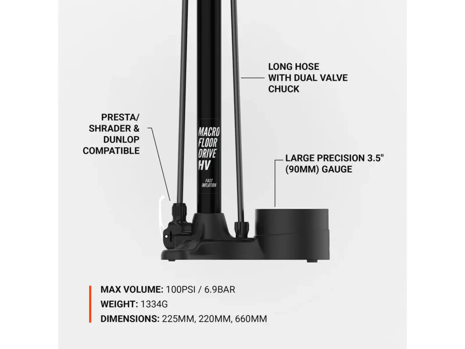 Lezyne Macro HV Floor Drive DV workshop pump Flat Black