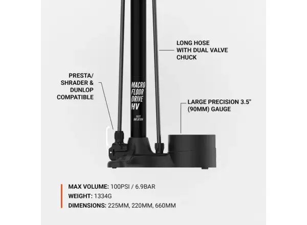 Lezyne Macro HV Floor Drive DV workshop pump Flat Black