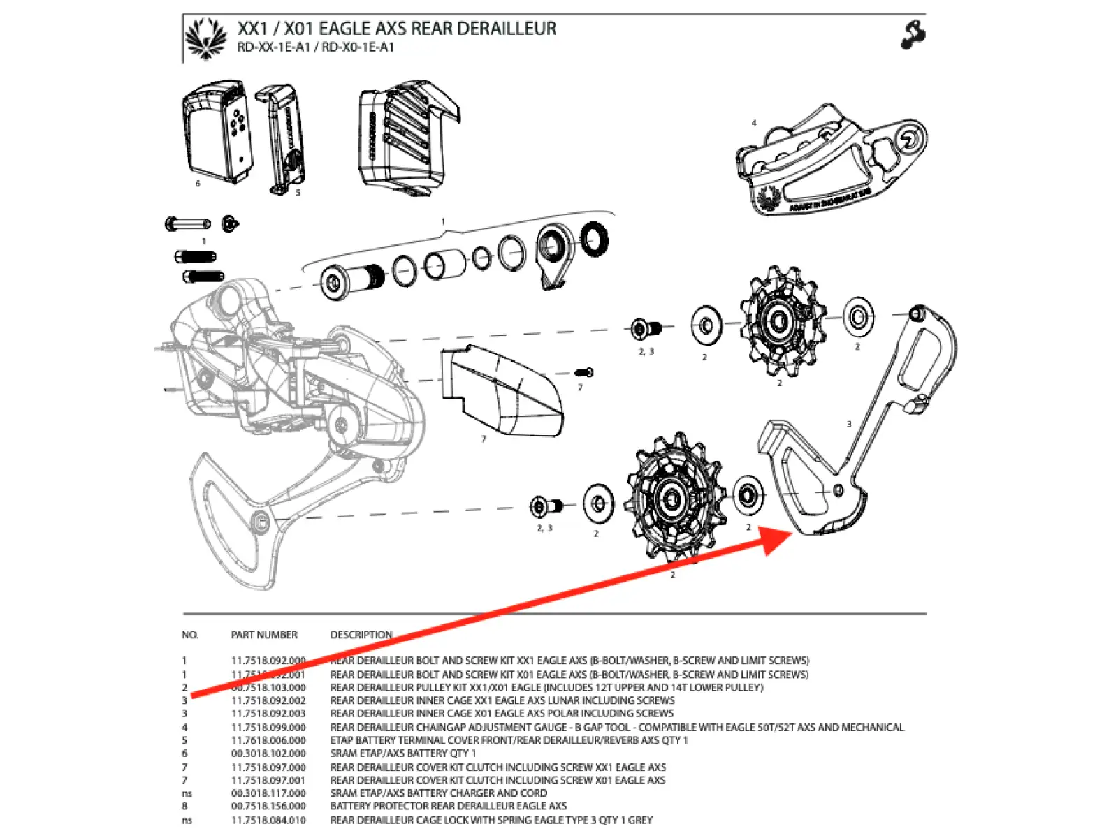 Sram Inner Cage XX1 Eagle AXS inner derailleur guide lunar