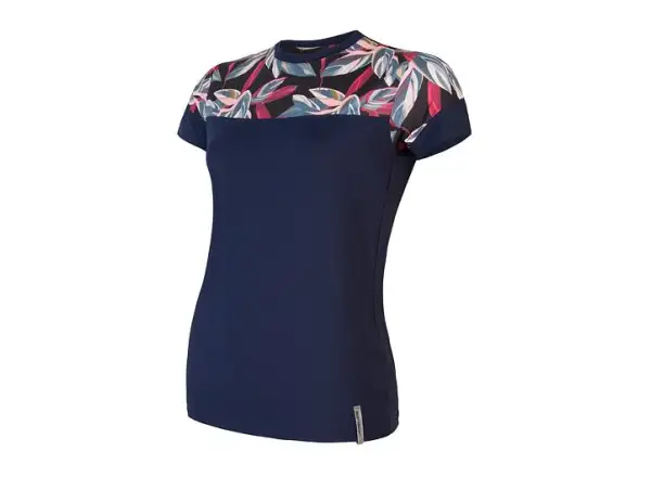 Sensor Coolmax Impress women's T-shirt short sleeve Deep Blue/Leaves