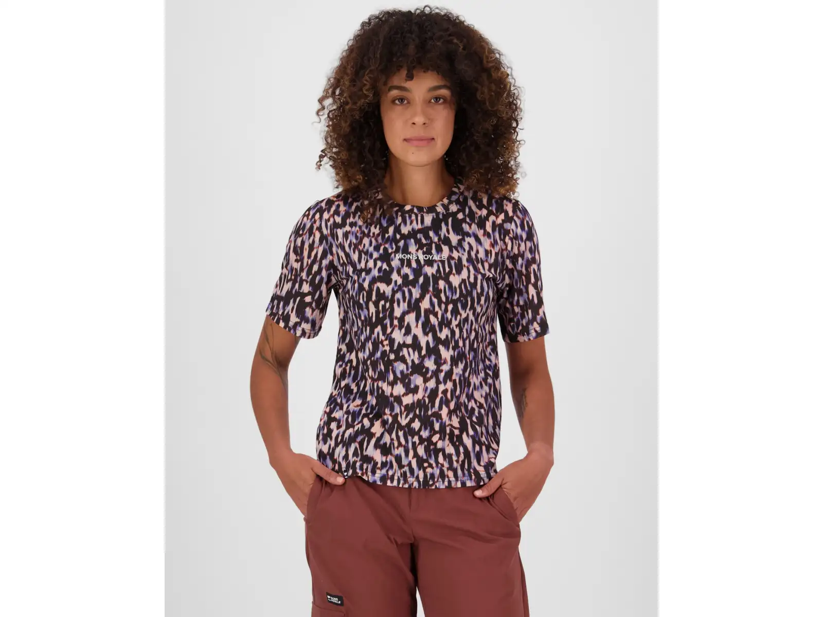 Mons Royale Icon Merino women's T-shirt short sleeve Rock Leopard