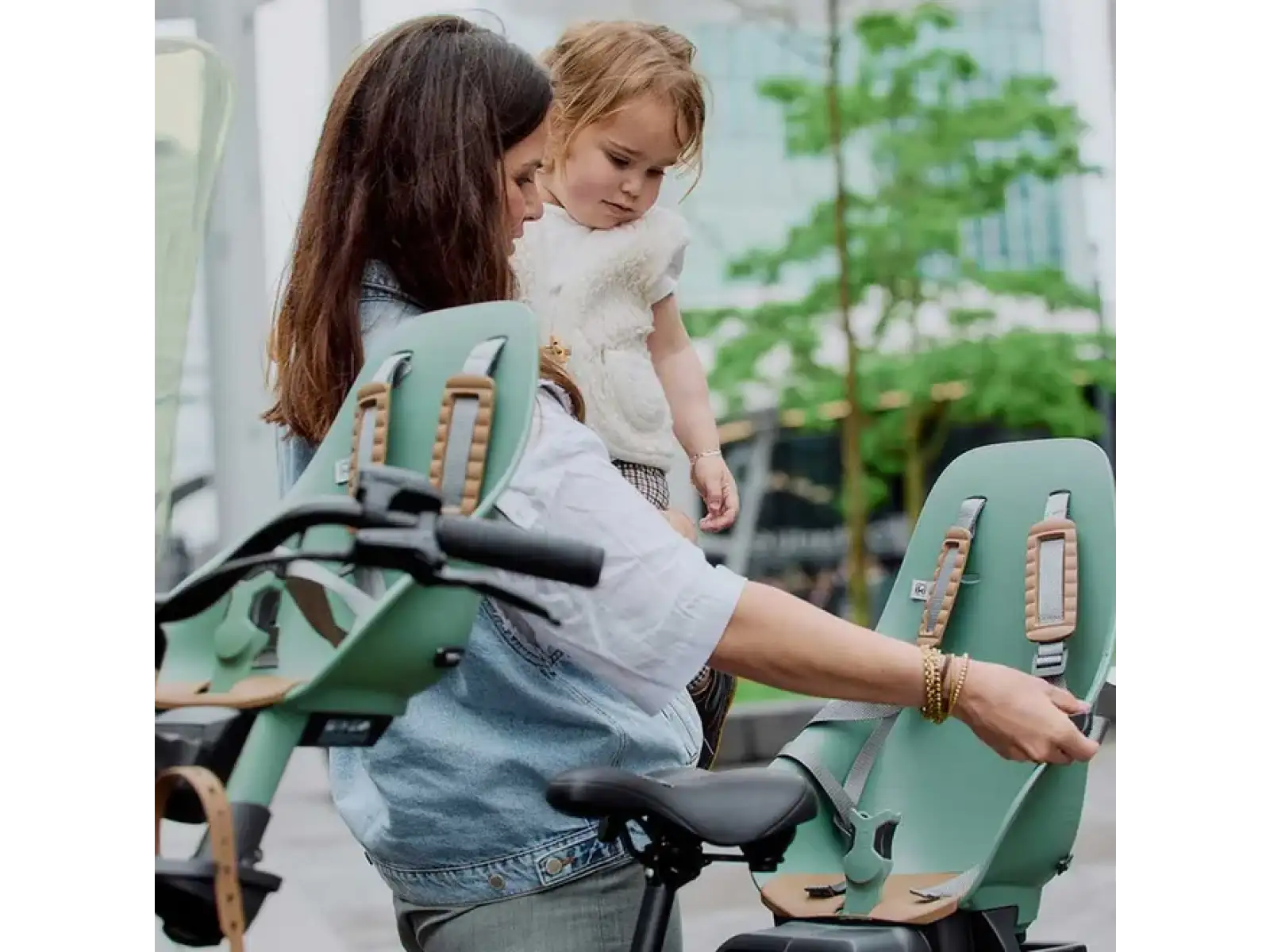 Urban Iki Ta-ke rear bike seat for MIK carriers Icho Green/Kurumi Brown