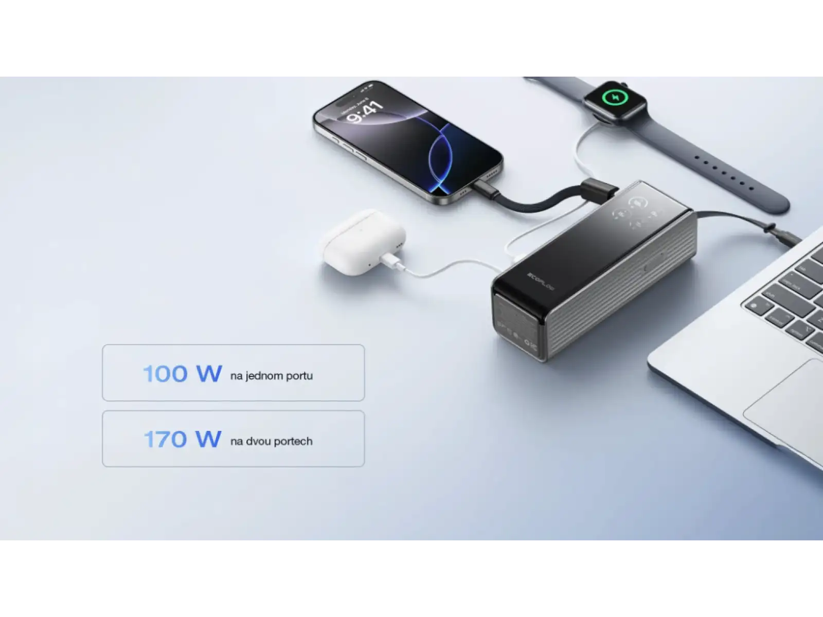 EcoFlow Rapid Power Bank (25000mAh,170W) 2x100W built-in USB-C cable - black