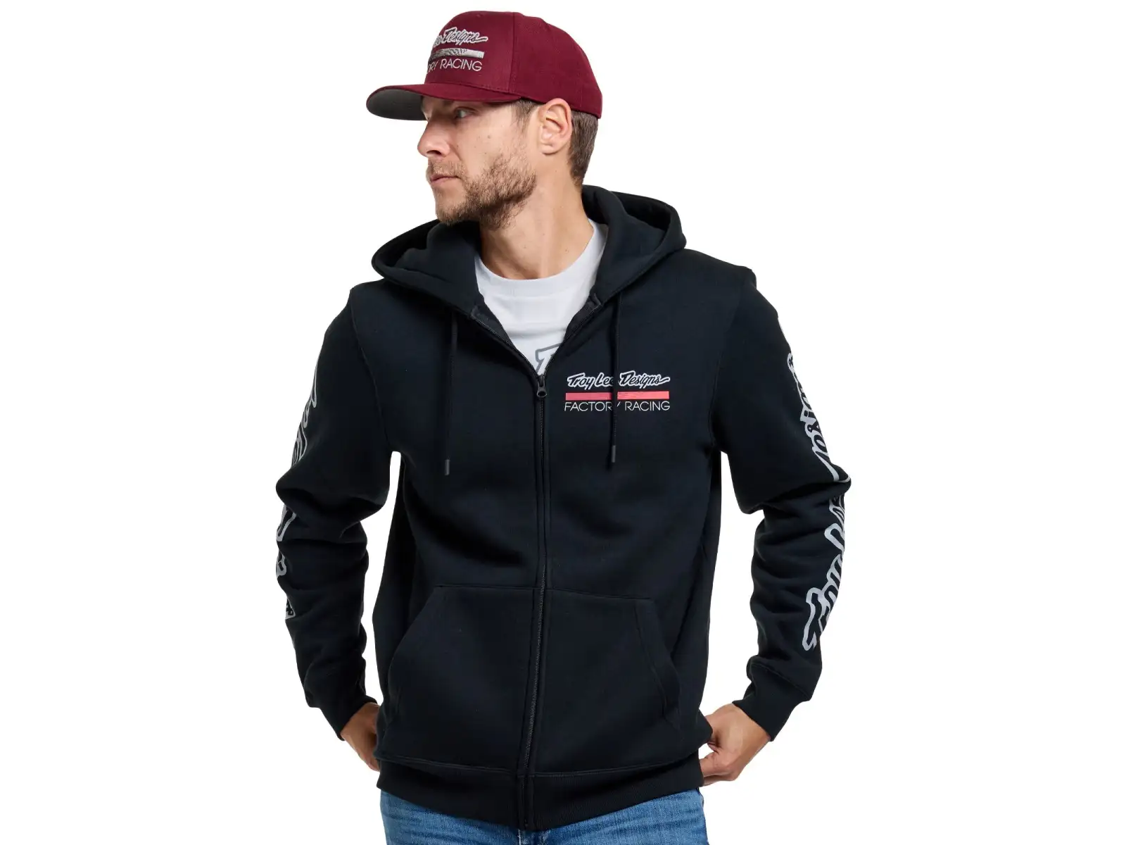 Troy Lee Designs Factory Racing men's zip-up hoodie Black heather/Red
