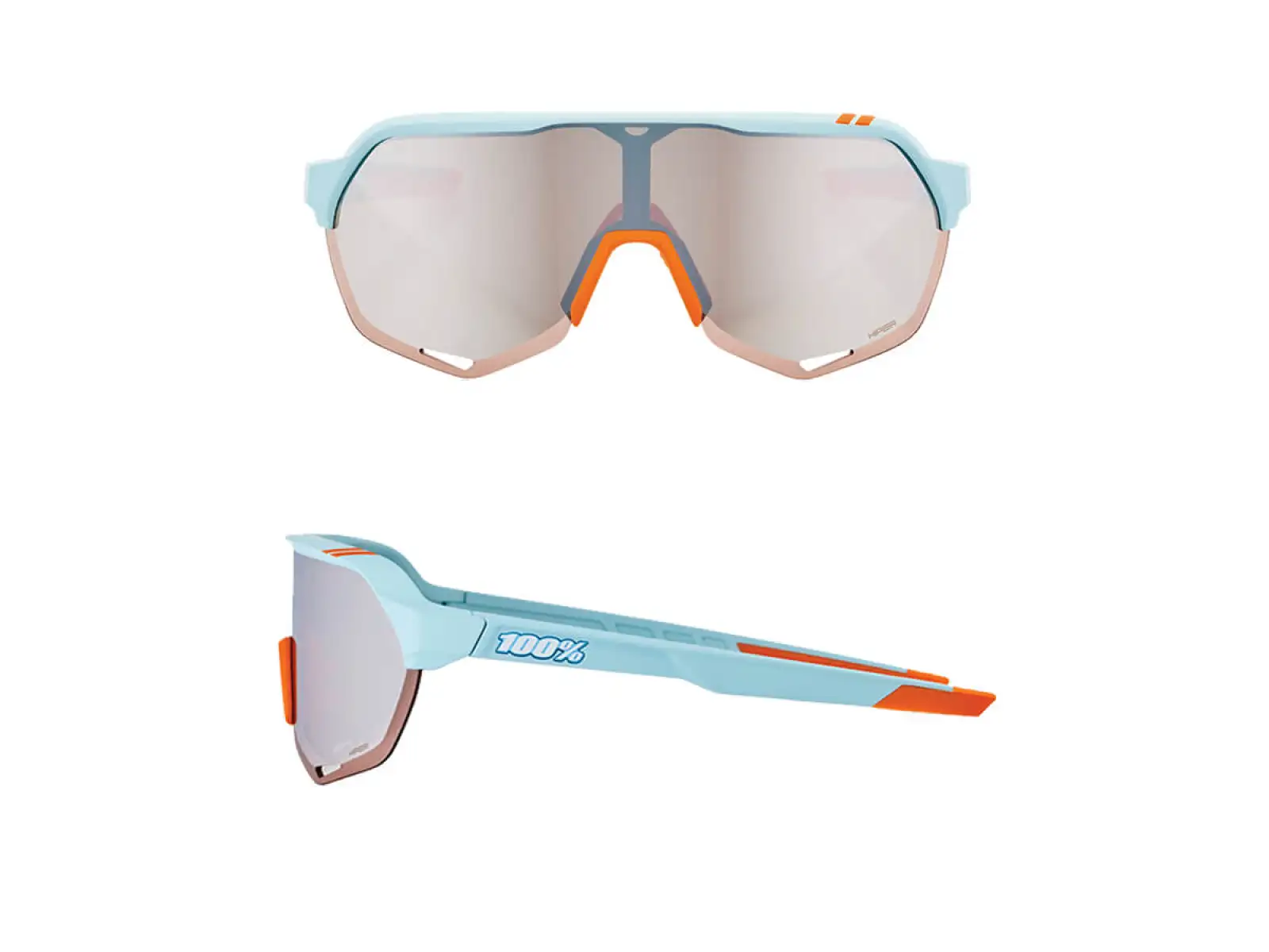100% Soft Tact Two Tone Mirror Glasses Blue/Orange/Silver