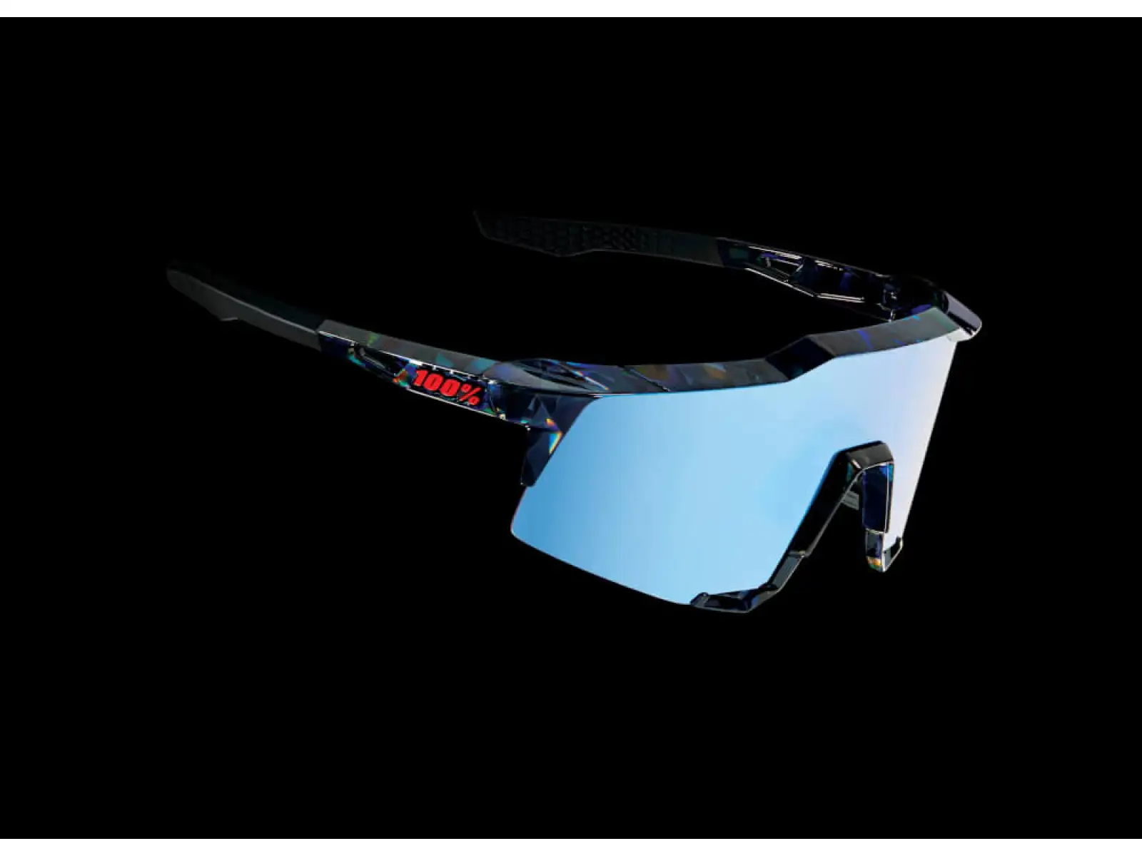 100% SPEEDCRAFT Cycling Glasses Black Holographic/Hiper blue Multilayer Mirror Lens