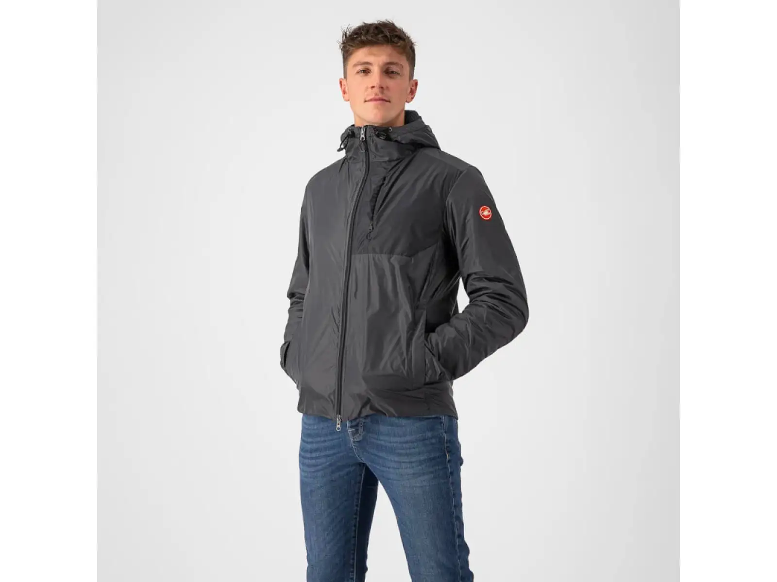 Castelli Riscalda Puffy men's jacket dark gray/electric lime