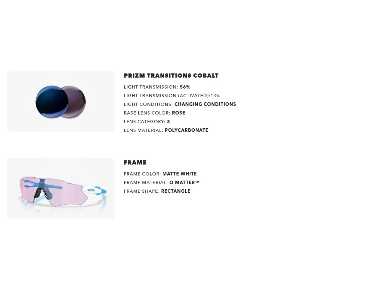 Oakley Radar EV Path photochromic glasses Matte White/Prizm Transitions Cobalt