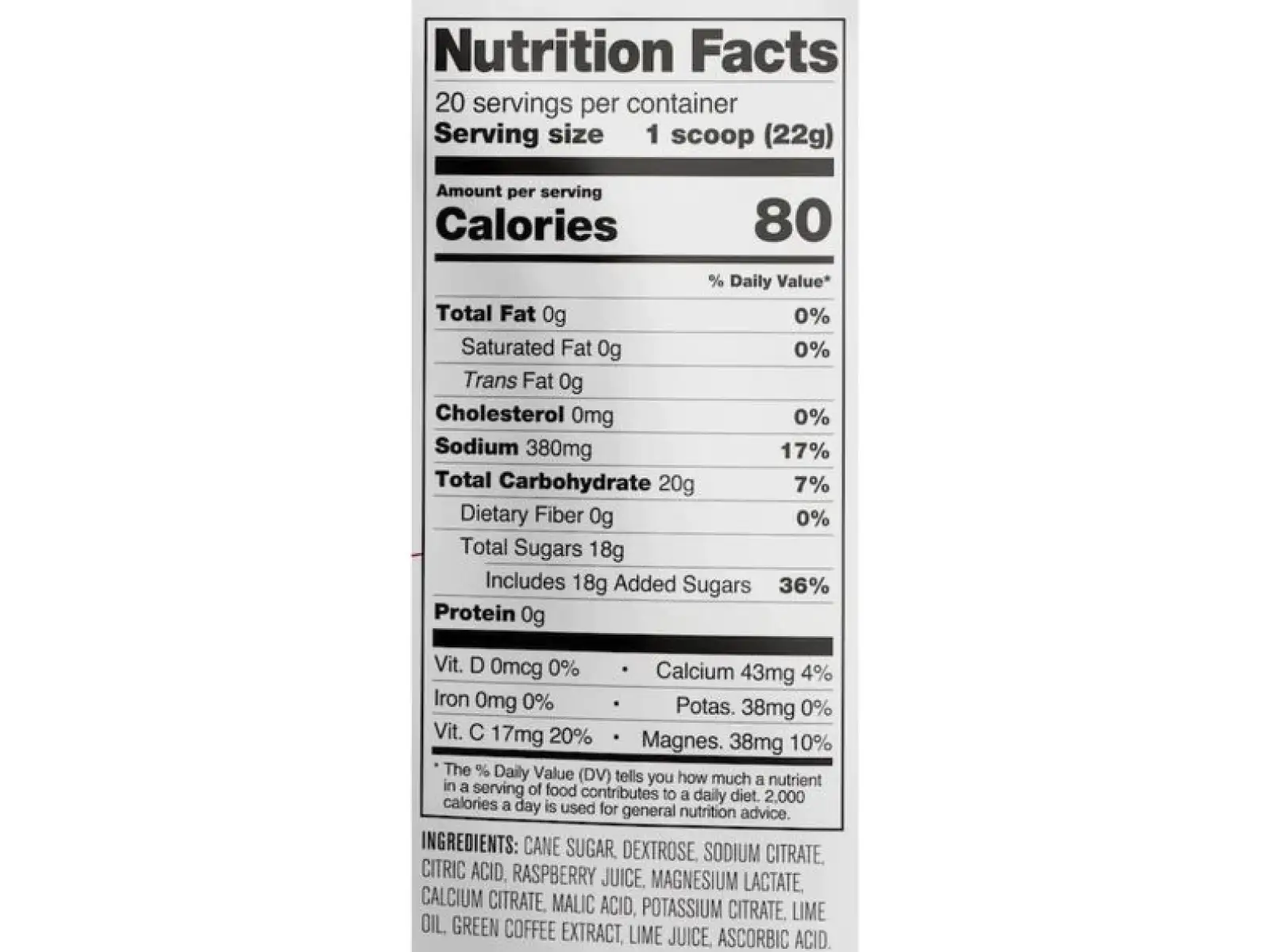 Skratch Labs Exercise Hydration Mix isotonic drink 22 g raspberry/lime + caffeine