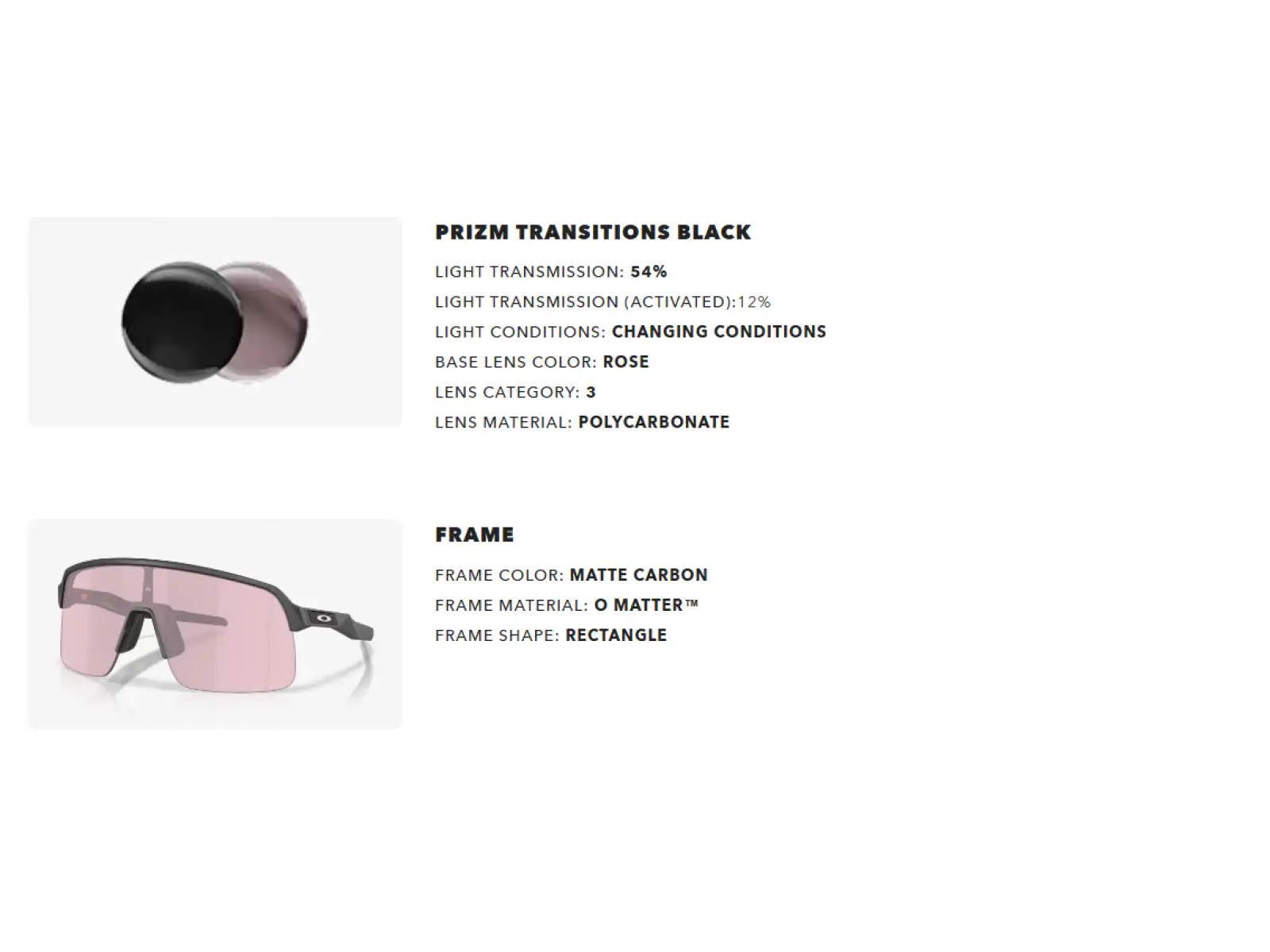 Oakley Sutro Lite photochromic glasses Matte Carbon/Prizm Transitions Black
