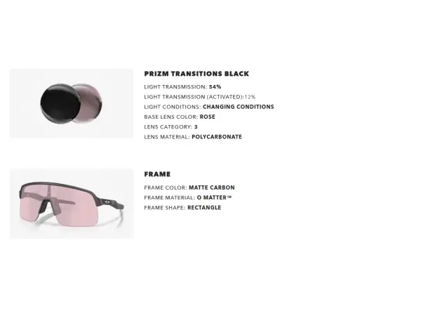 Oakley Sutro Lite photochromic glasses Matte Carbon/Prizm Transitions Black