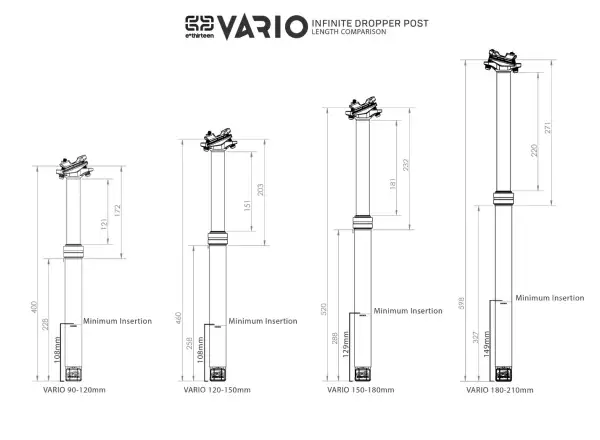E-13 Vario Infinite dropper seatpost 90-120 mm 31.6 mm without lever