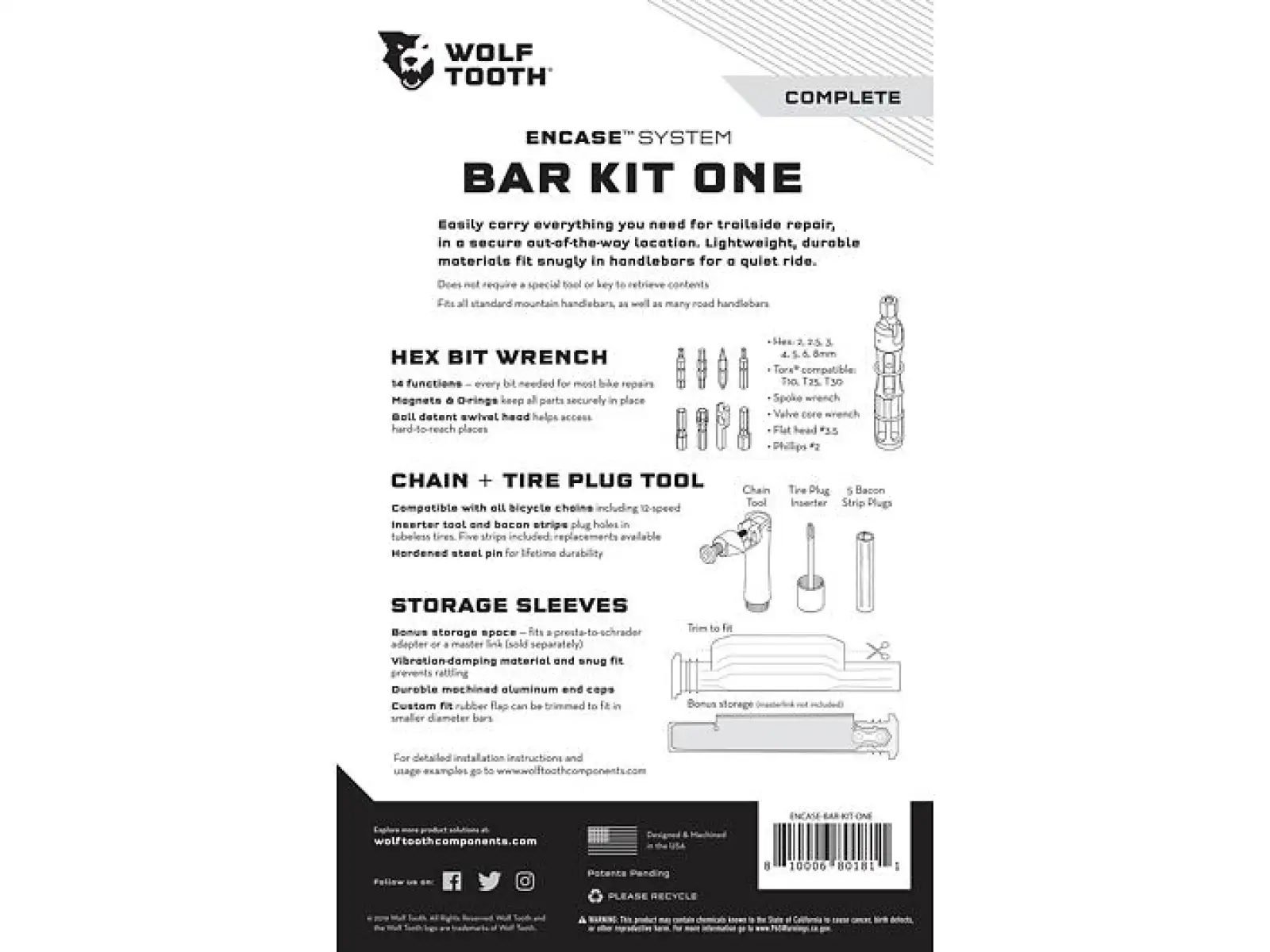 Wolf Tooth EnCase System Bar tool set One for 17.5 mm handlebars