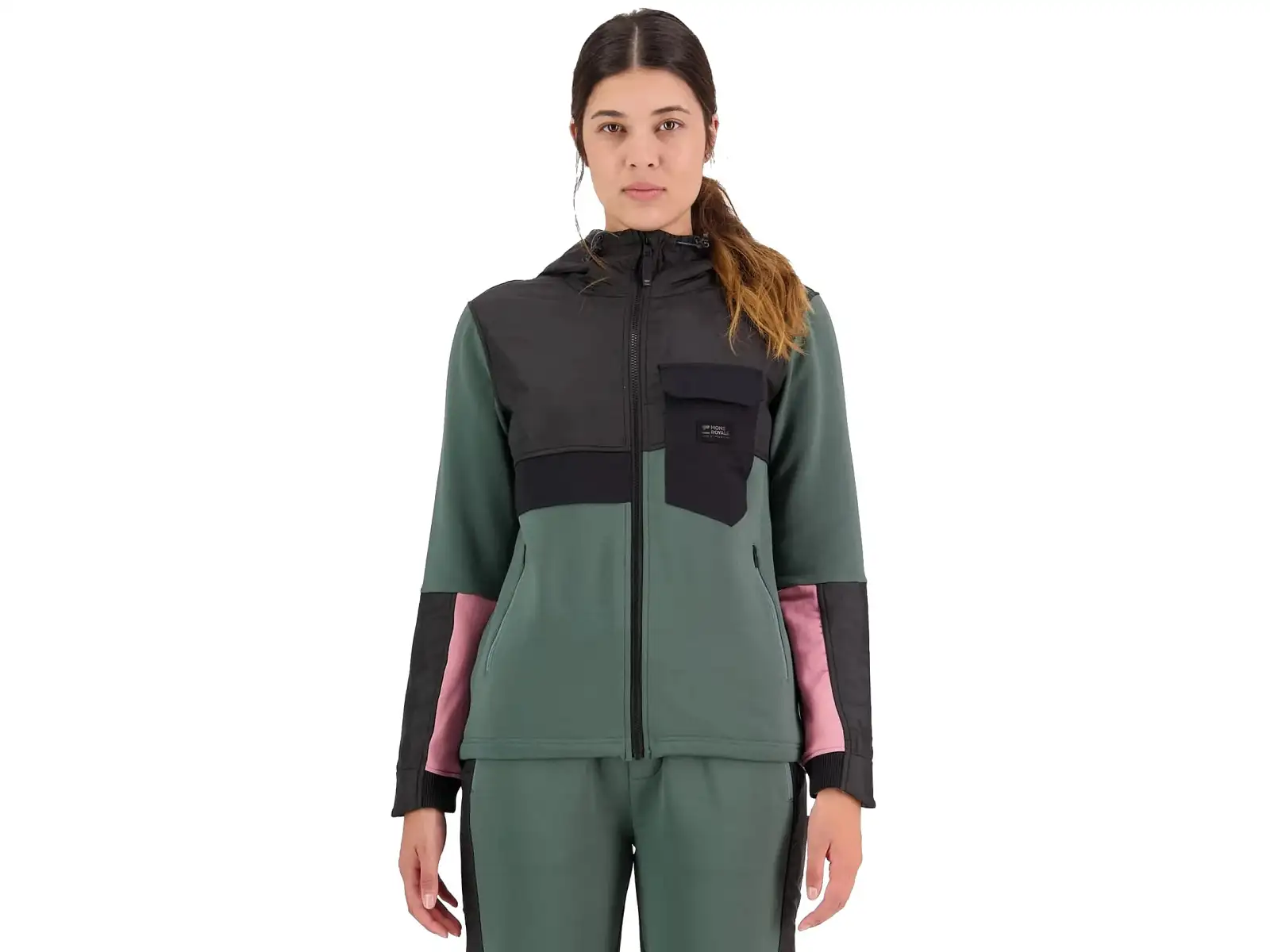 Mons Royale Decade Mid Hoody women's sweatshirt long sleeve Burnt sage/black