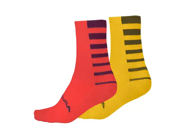 Endura Coolmax Stripe socks (2 pairs in packaging) Pomegranate