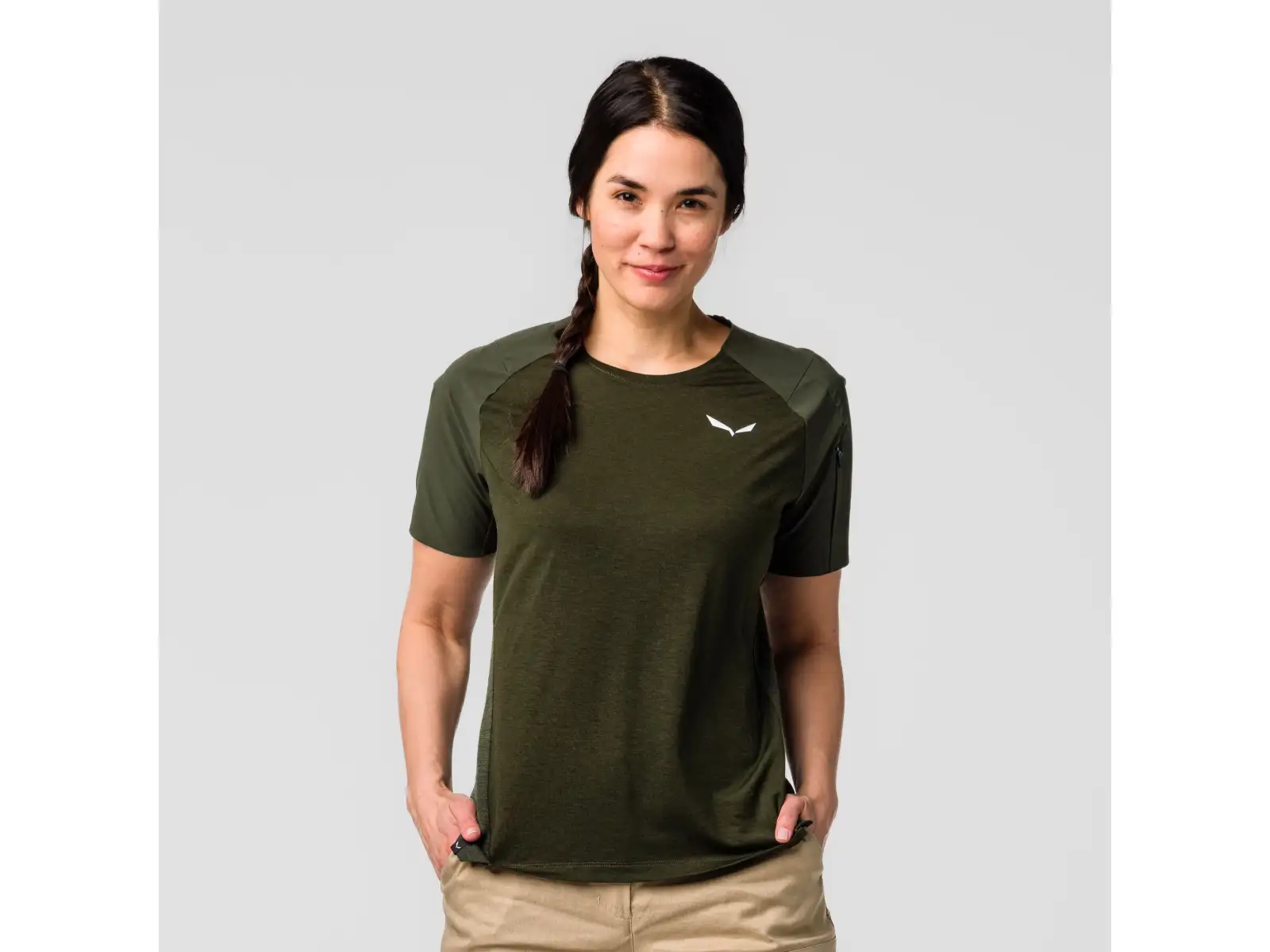 Salewa Puez AM Hyb women's shirt short sleeve Dark Olive