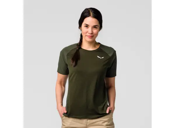 Salewa Puez AM Hyb women's shirt short sleeve Dark Olive