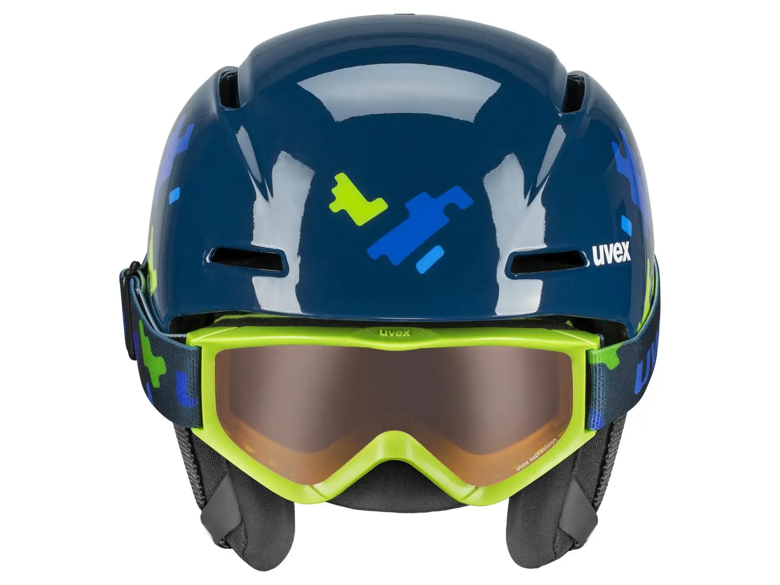 Uvex Viti set ski helmet and goggles blue puzzle