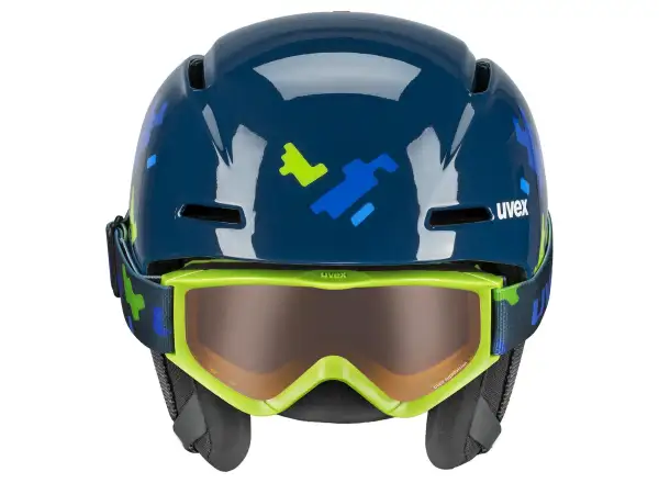 Uvex Viti set ski helmet and goggles blue puzzle