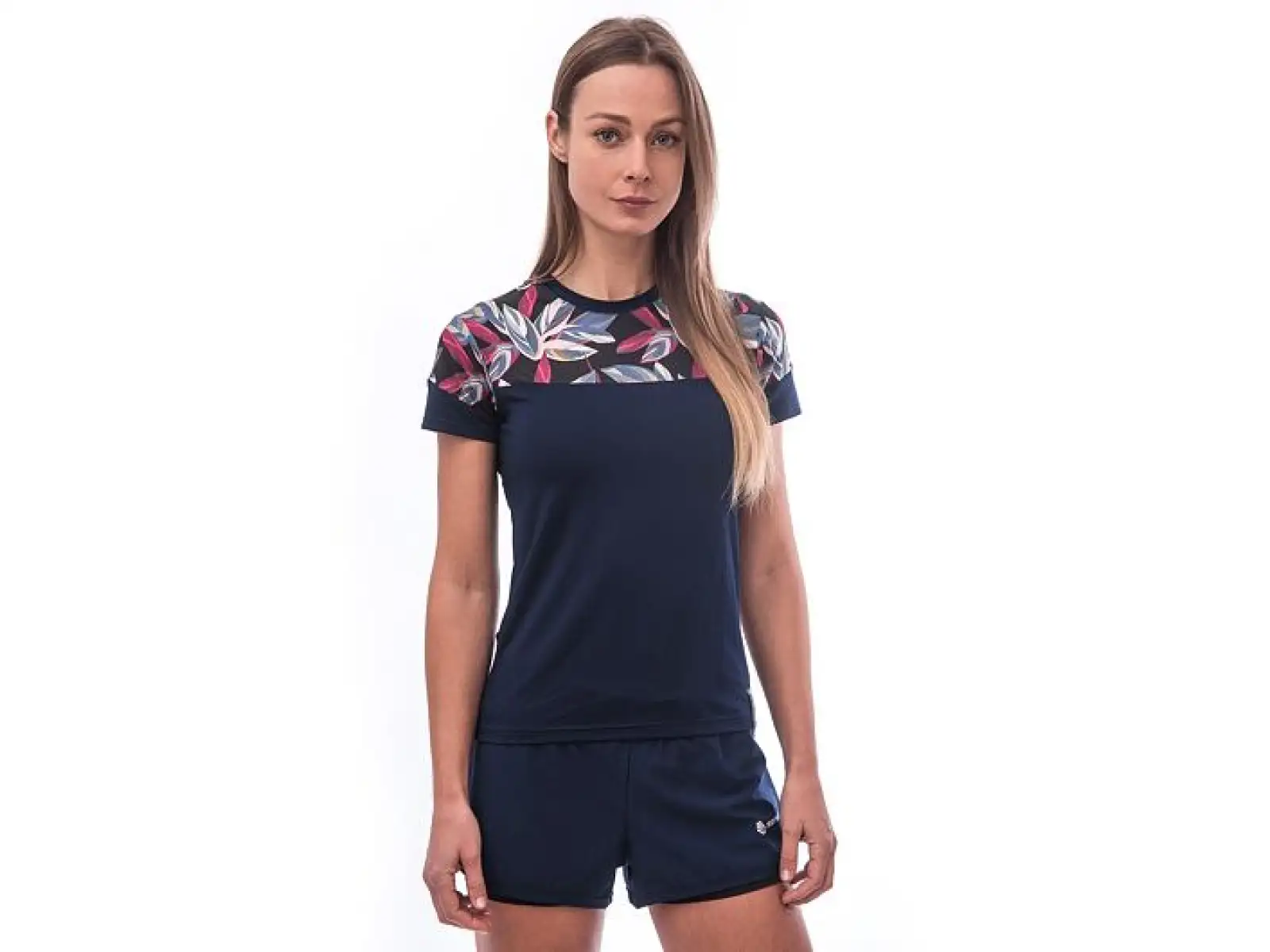 Sensor Coolmax Impress women's T-shirt short sleeve Deep Blue/Leaves