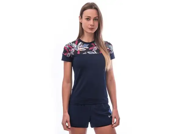 Sensor Coolmax Impress women's T-shirt short sleeve Deep Blue/Leaves