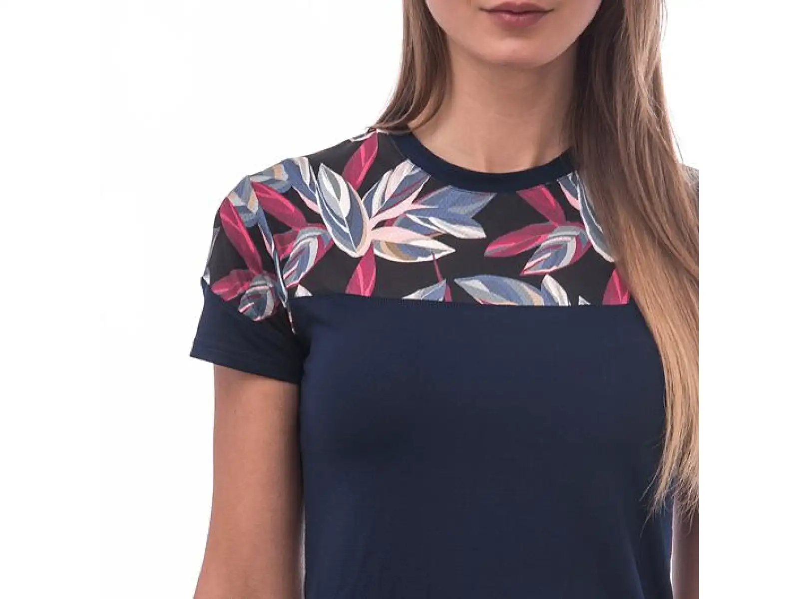 Sensor Coolmax Impress women's T-shirt short sleeve Deep Blue/Leaves