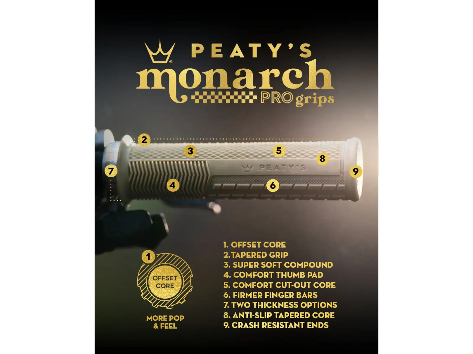 Peatys Monarch Pro Knurl Thick grips Sage
