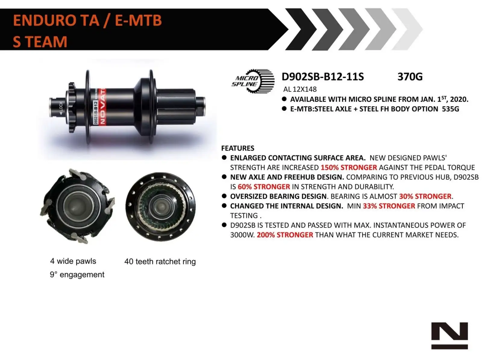 Novatec D902SB-CL-B12-A4A-11S rear hub CenterLock 32 holes 12x148 mm, Shimano HG11 freehub body