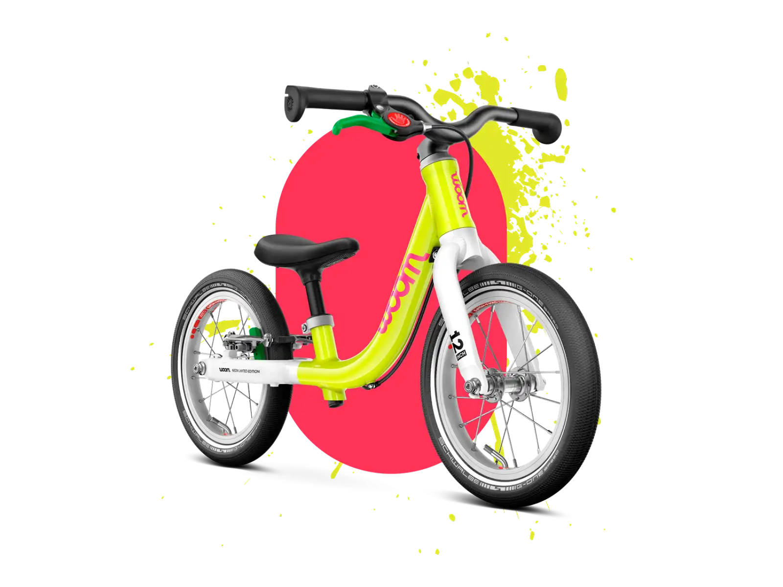 Woom GO 1 kids balance bike neon lime