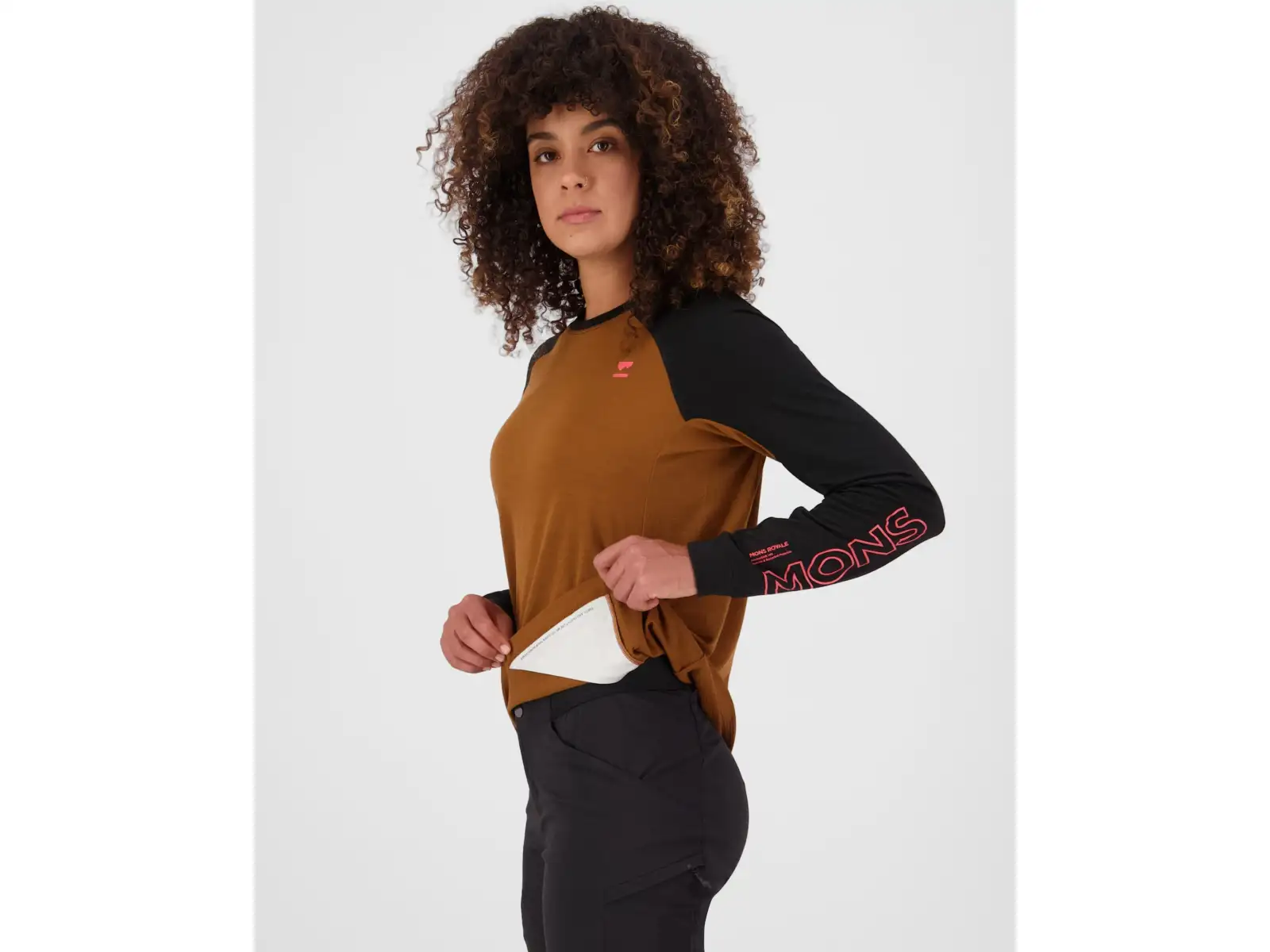 Mons Royale Tarn Merino women's long sleeve shirt Caramel / Black