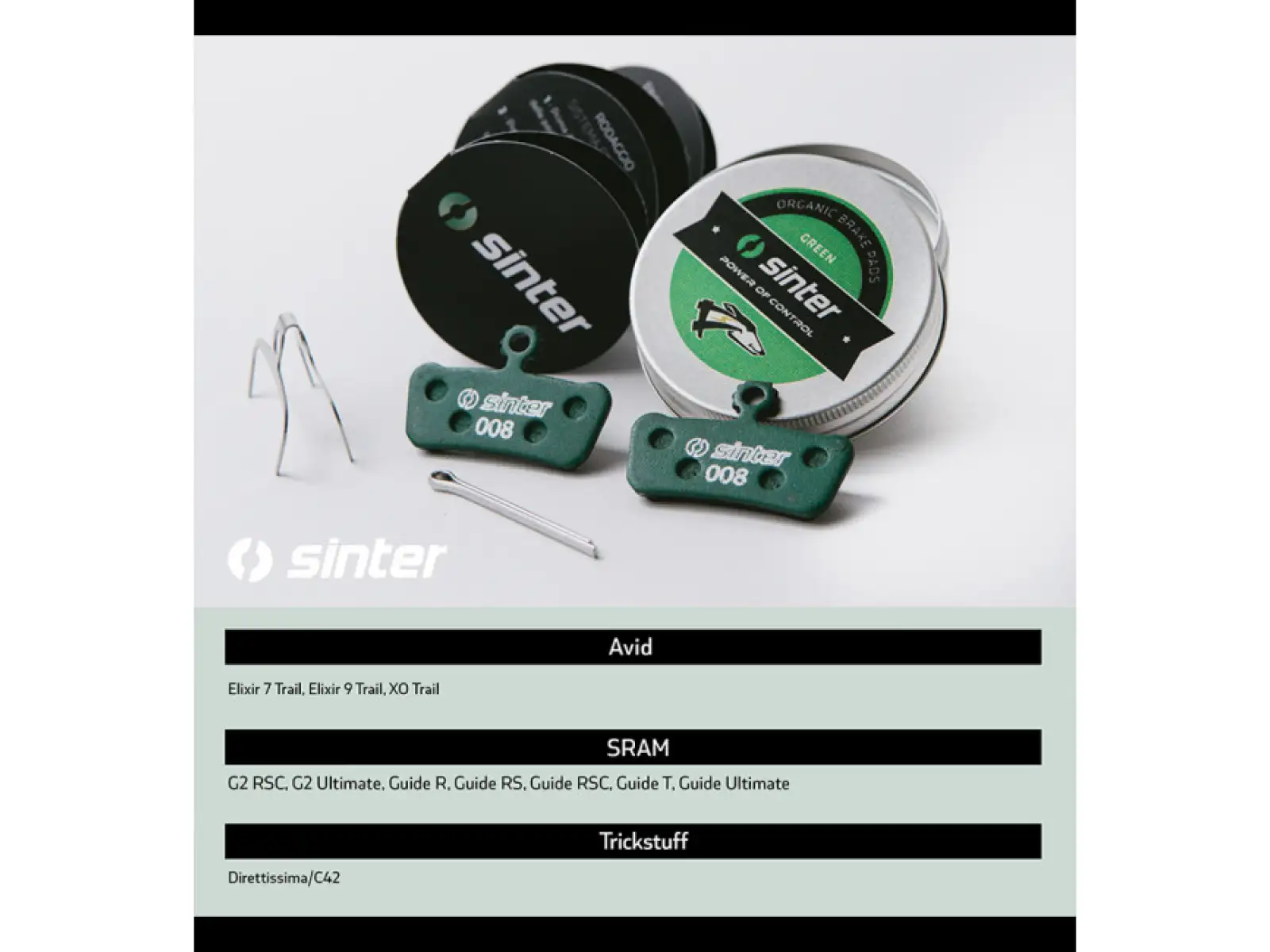Sinter SRAM Elixir Trail, G2, Guide brake pads polymer green